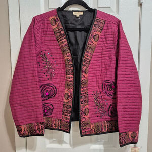 Women's Choices Pink Quilted Embellished Jacket Petite XLP Black‎ Trim